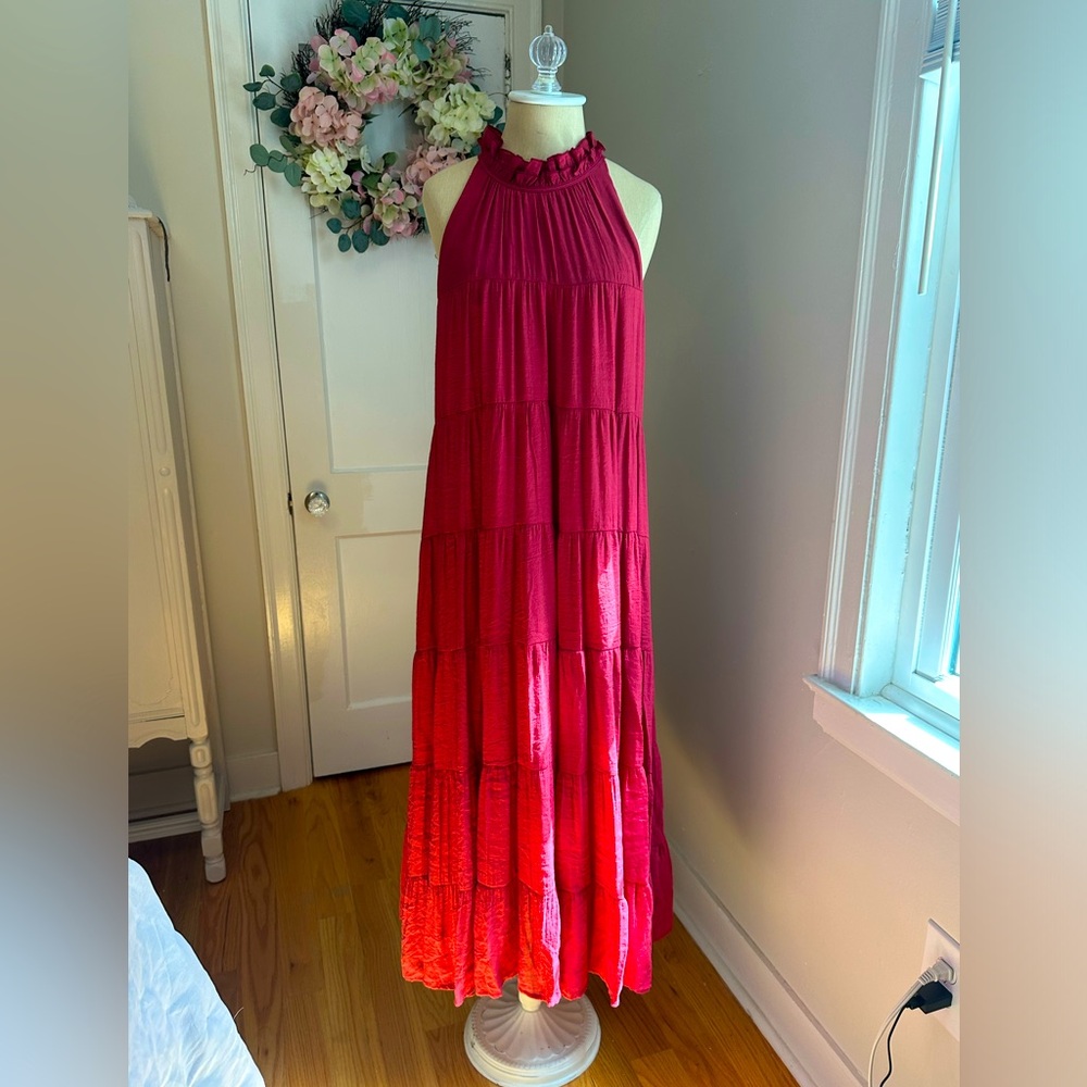 NWT Entro Ruby Red Tiered Maxi Dress sz M